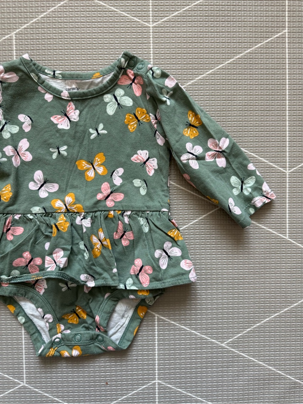 Carters|Baby girl long sleeve onesie dress in Green & butterfly print•••9M,boho